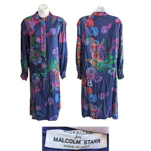 Vintage 70s RIZKALLAH for MALCOLM STARR Bold Retro LS Maxi Day Shirtdress Size S
